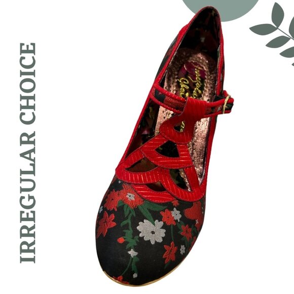 Irregular Choice Floral Heels | Red Black Mary Jane Style | Retro Statement Shoe - Picture 6 of 12